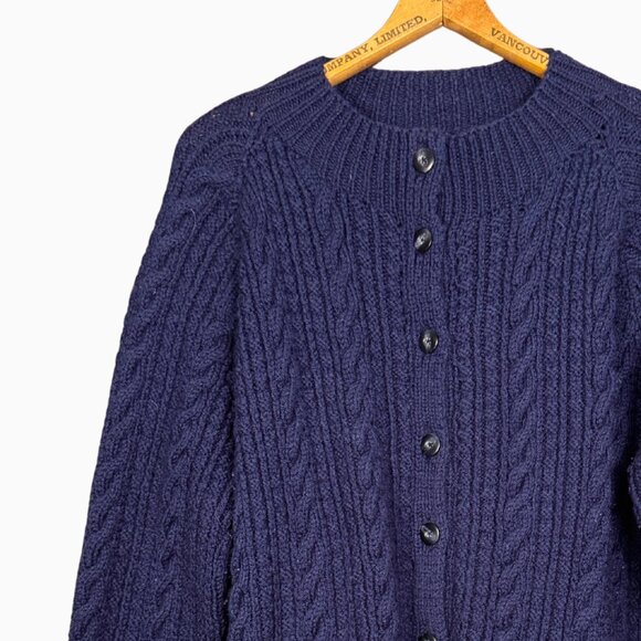 Vintage Handknit Chunky Cable Knit Cardigan Fisherman Sweater Scandi - Picture 5 of 7
